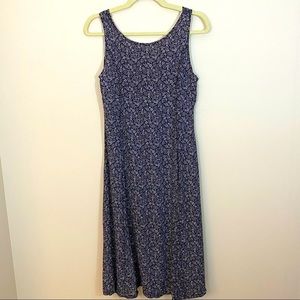 April Cornell Vintage Floral Blue and White MIDI Dress Size Medium
